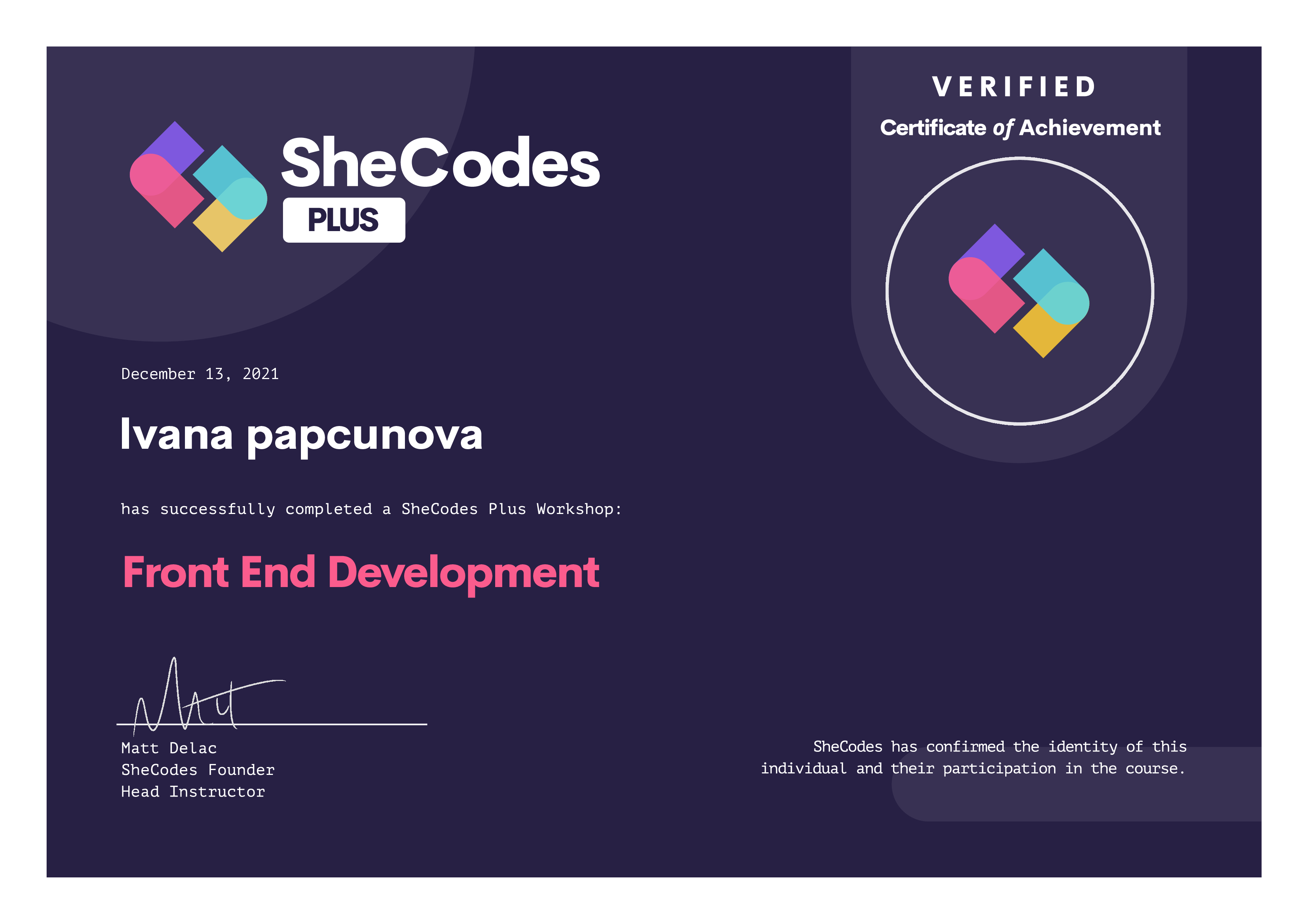 Shecodes Basic certificate