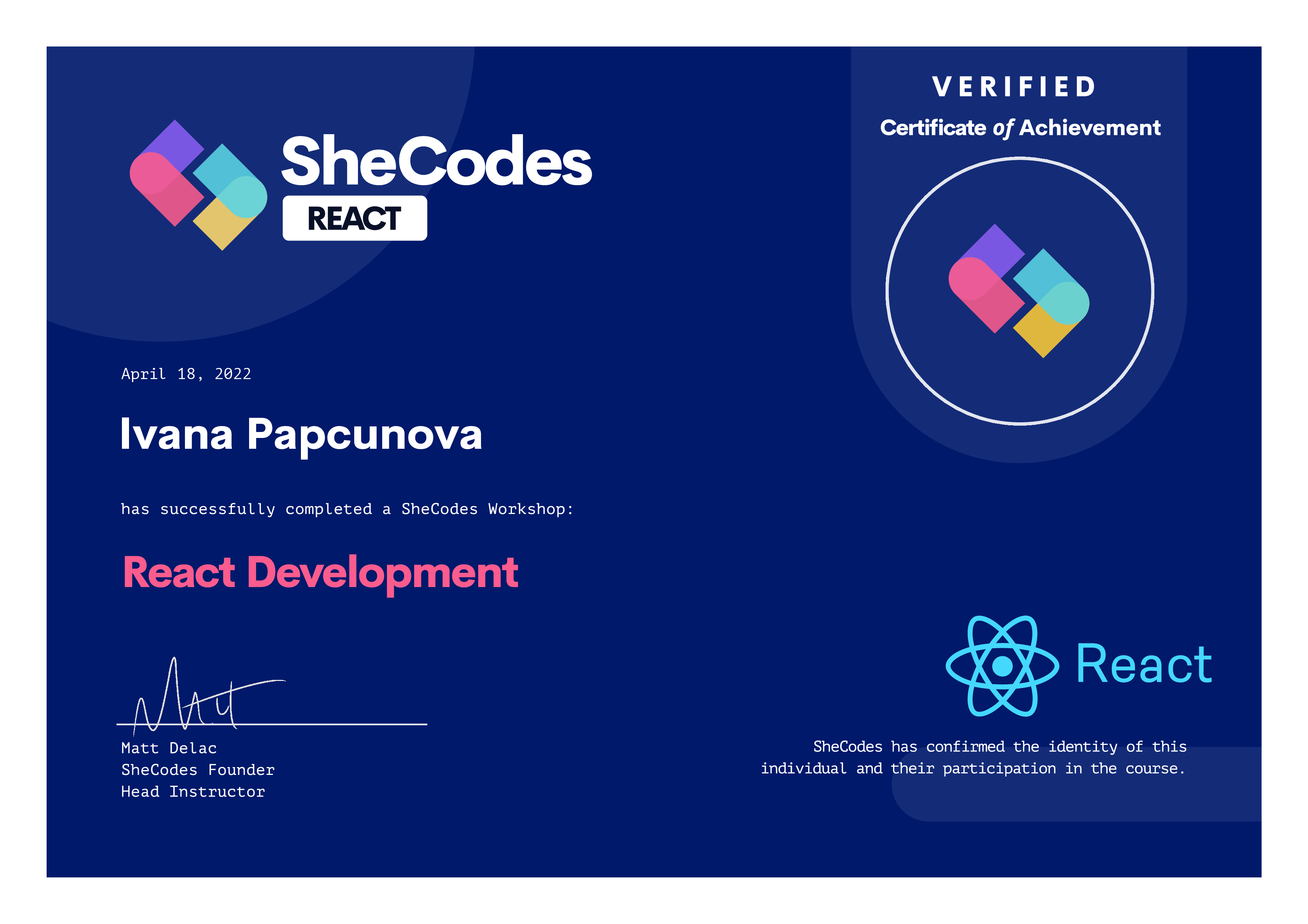 Shecodes Basic certificate